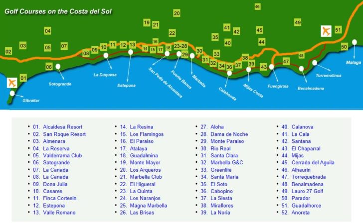 Map Of Costa Del Sol Golfcourses La Posada Del Angel   Golfcourses Overzicht 728x450 